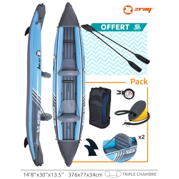 Bon marché ❤️ Zray Kayak Gonflable Zray Roatan – 2 Places – 376 X 77 Cm (148″ X 30″) – 13,5kg 🔔 de garantie authentique 1